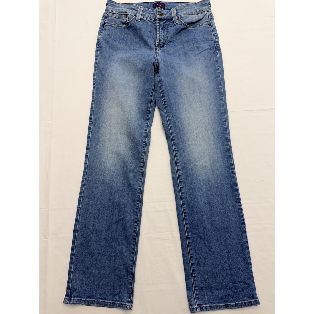 NYDJ Straight Jeans Womens 4P Blue‎ Med Wash Mid Rise Stretch 30x29 Denim USA